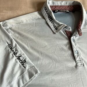 Travis Mathew Red and Gray Striped Collar Polo Travis Mathew Embroidered Men’s L